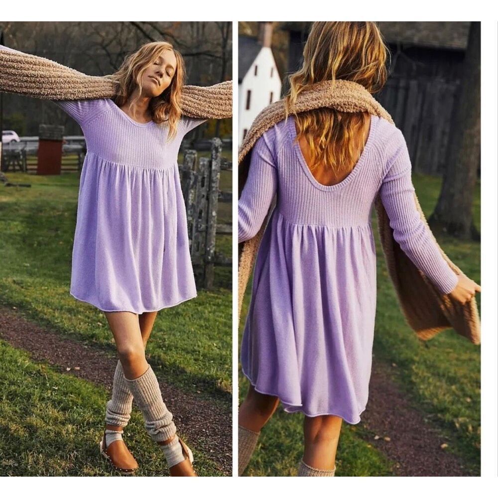 New Free People The Luxe sweater mini dress size S Lavender